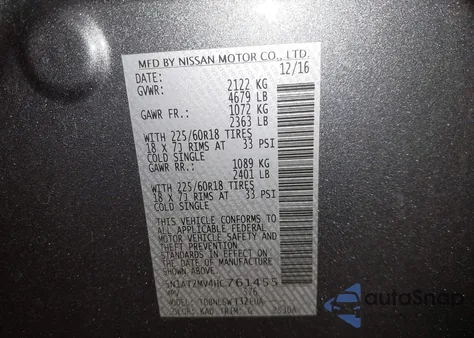 2017 Nissan Rogue Sl z USA, uszkodzony, nr VIN 5N1AT2MV4HC761455